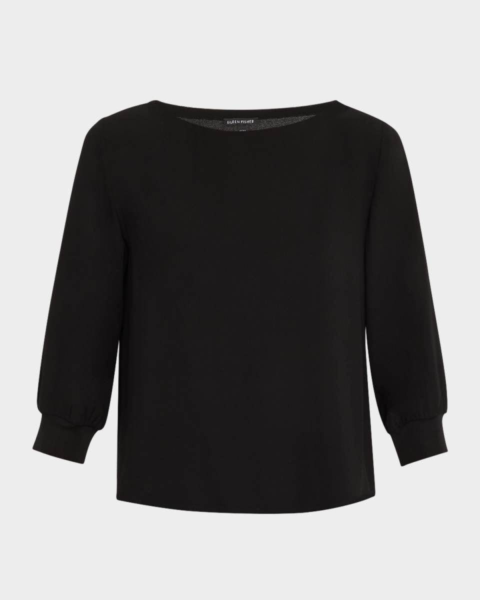 Bateau-Neck Silk Georgette Crepe Top